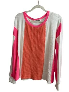 MACARON Pink & White Colorblock Knit Top